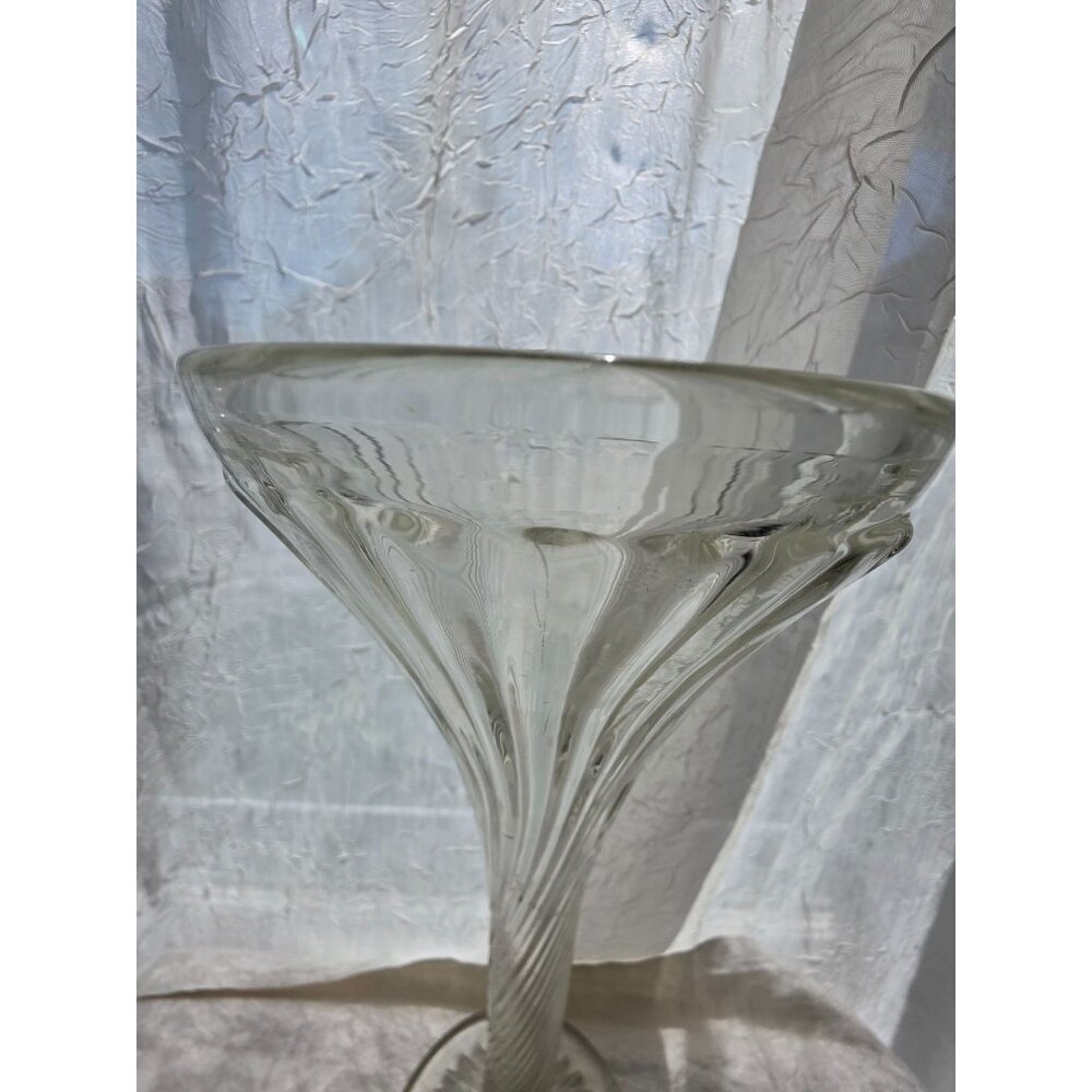 Midcentury Vintage Clear Glass Fluted Trumpet Vase 12" Tall Ribbed Design - Picture 3 of 6